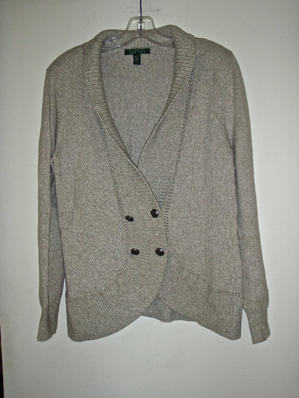 LAUREN RALPH LAUREN WOMEN'S 100% COTTON CARDIGAN SWEATER OATMEAL COLORED SIZE XL
